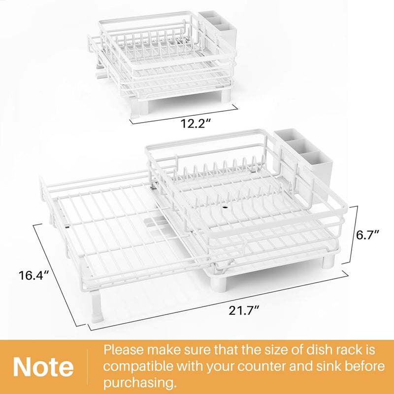 SNTD Dish Drying Rack - Extendable Dish Rack, Large Sink Drying Dish Drainer for Kitchen Counter, Stainless Steel Dish Strainer with Utensil Holder (White) - Image 2